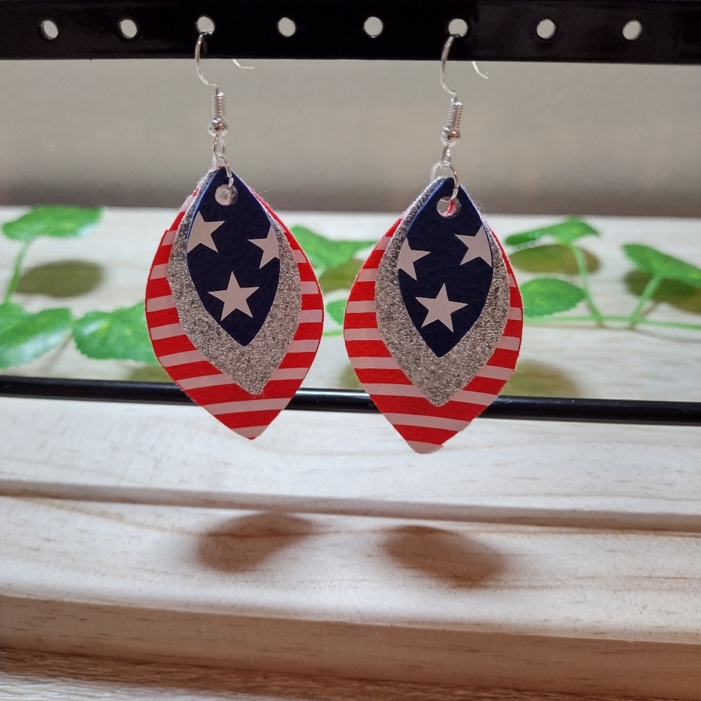Handmade Faux Leather Patriotic Layered Earrings